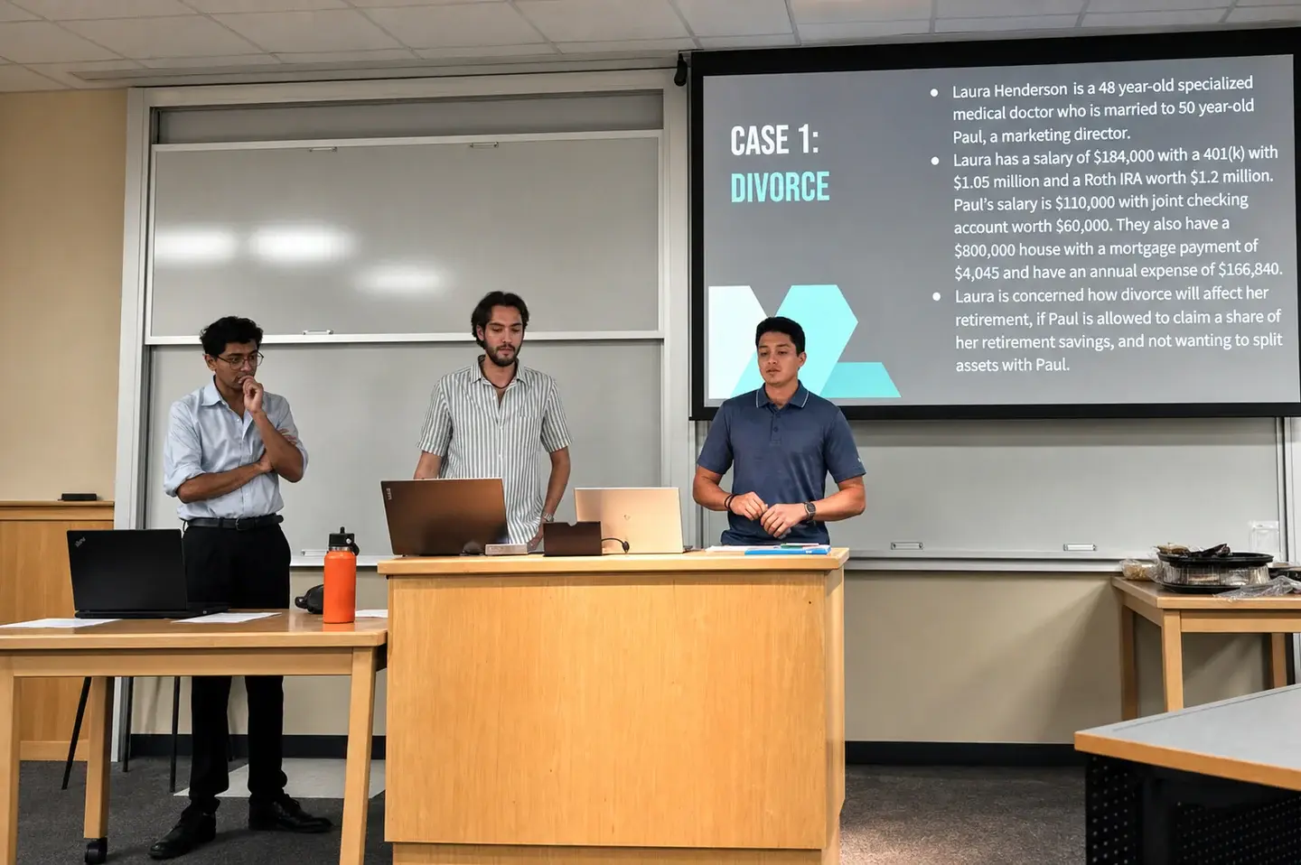 Three WMSO members presenting a financial-planning case.